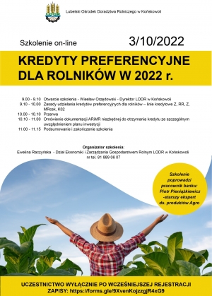 Kredyty preferencyjne dla rolników w 2022 r. - plakat - program szkolenia